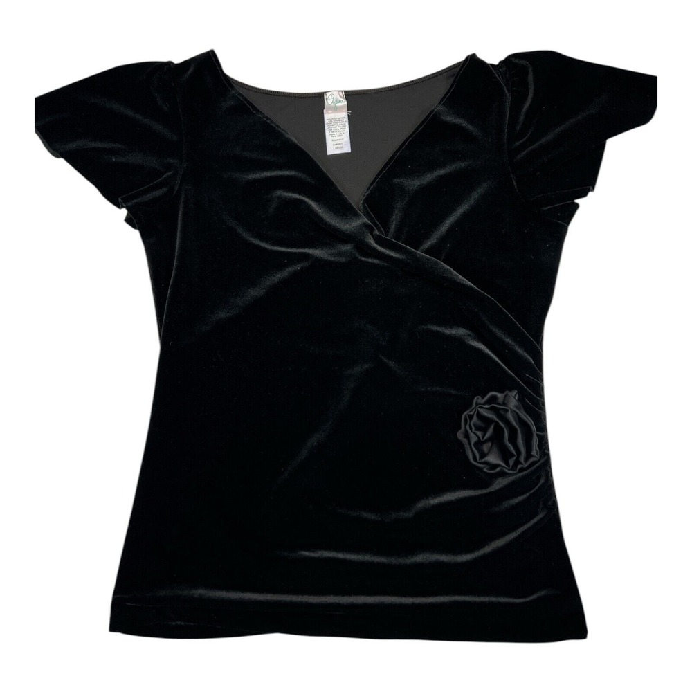 Aqua‎ Womens L Black Knotted V Neck Casual Knit Top Stretch Blouse